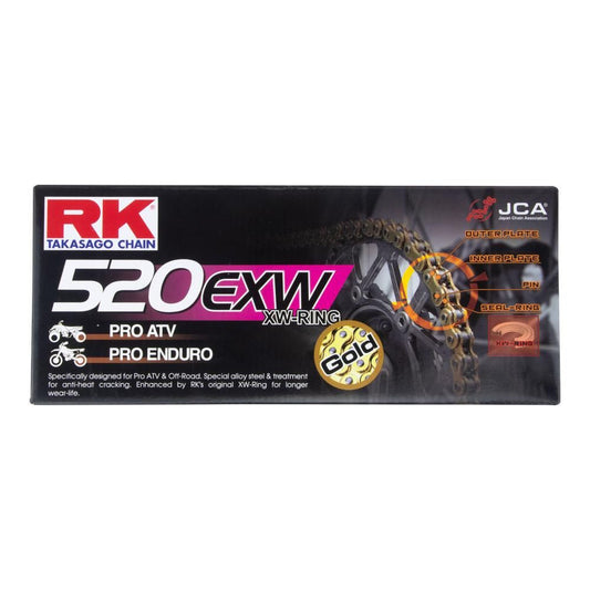 RK Chain 520EXW - 120 Link - Gold, Packaging