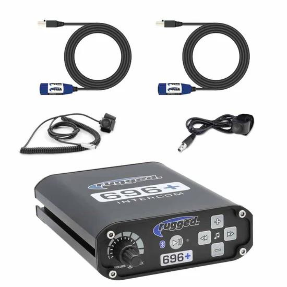 Rugged Radios 696 Plus High Fidelity Bluetooth Intercom - 2 Person Kit, All Parts Included In Kit Layout