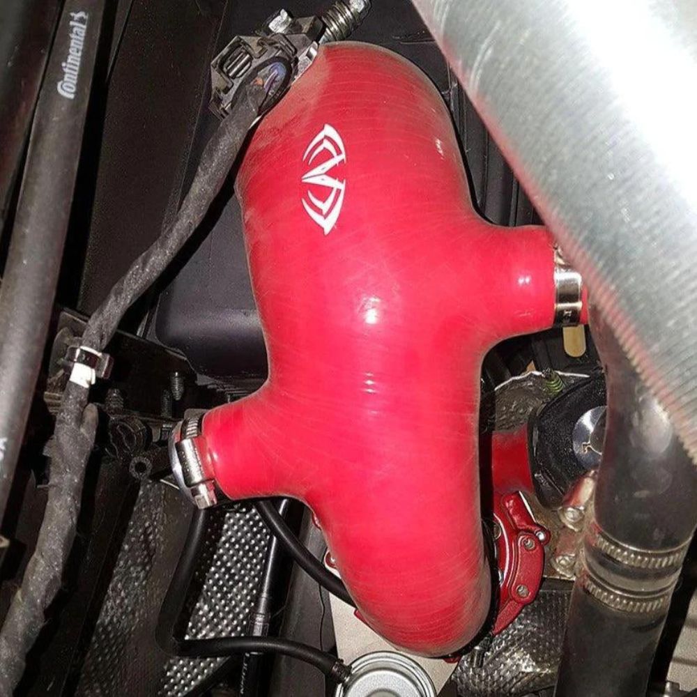 EVP V-Flow Intake Boot (Airbox to Turbo) Red - Polaris RZR XP Turbo 16-21, Installed On Vehicle