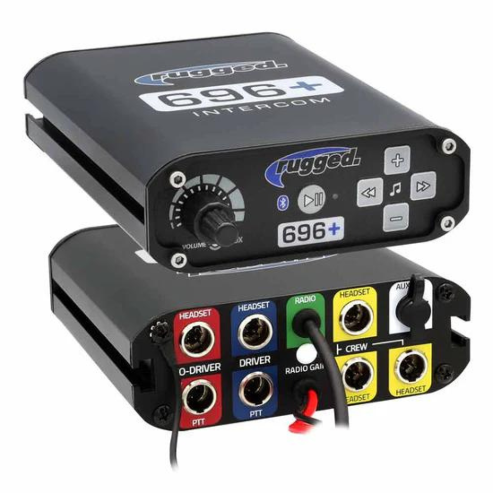 Rugged Radios 696 Plus High Fidelity Bluetooth Intercom - 2 Person Kit, Front And Back View