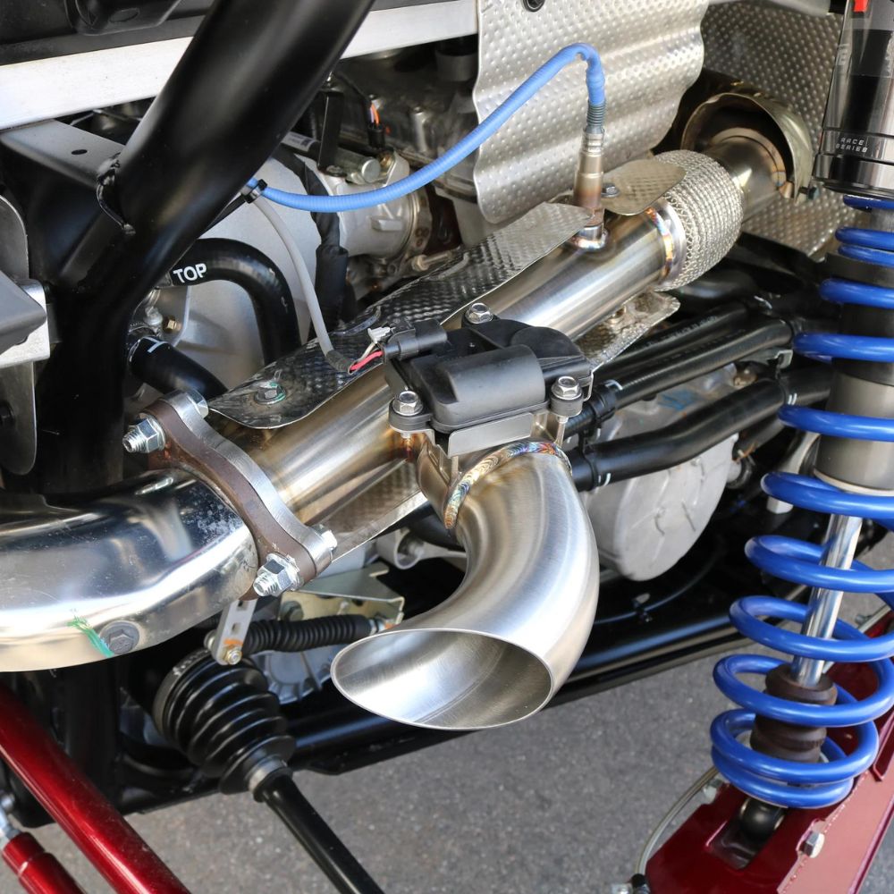 EVP Shocker Electric Side Dump Exhaust - Polaris RZR XP Turbo/S 16-21, Installed On Vehicle